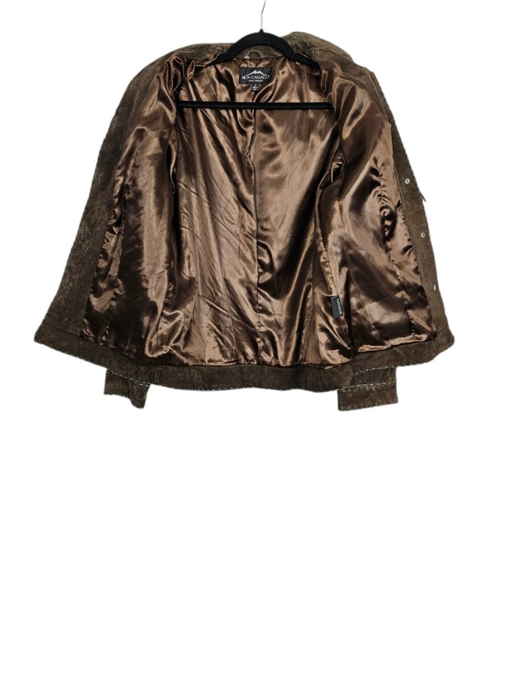 Montanaco Vintage Brown Suede Leather Boho Y2K Western Fringe Stitch Jacket S - Picture 4 of 8